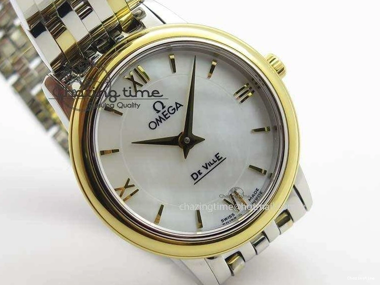 0111 De Ville 27mm SS YG Ladies MK 1:1 Best Edition White MOP Dial On SS Bracelet Ronda Quartz Sophisticated 8192